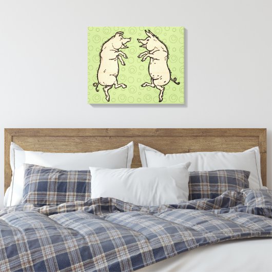 Antiek Dansende Varkens: grillige Piggy Jig Canvas Afdruk (Insitu (Slaapkamer))