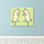 Antiek Dansende Varkens: grillige  Piggy Jig Canvas Afdruk (Insitu (Houten vloer))