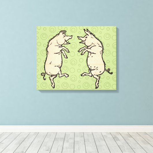 Antiek Dansende Varkens: grillige Piggy Jig Canvas Afdruk (Insitu (Houten vloer))