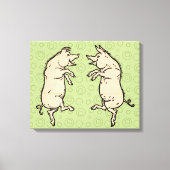 Antiek Dansende Varkens: grillige Piggy Jig Canvas Afdruk (Voorkant)