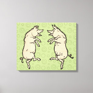 Antiek Dansende Varkens: grillige  Piggy Jig Canvas Afdruk