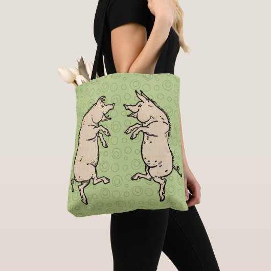 Antiek Dansende Varkens: grillige  Piggy Jig Draagtas (Dichtbij)