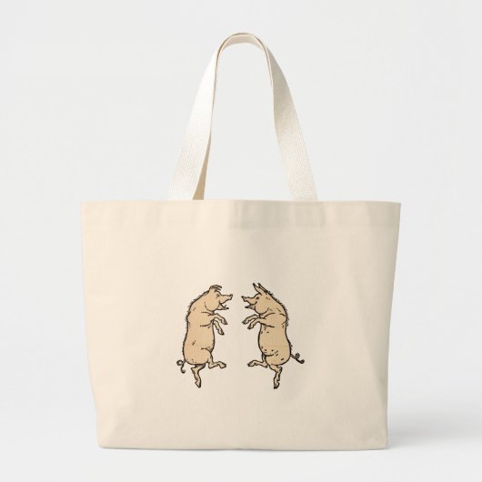 Antiek Dansende Varkens: grillige  Piggy Jig Grote Tote Bag (Voorkant)
