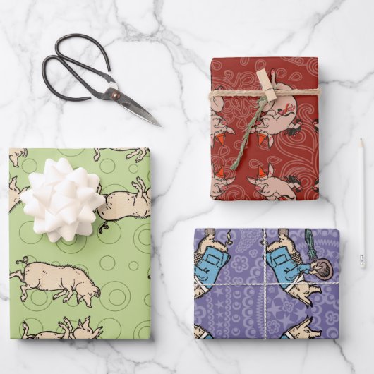 Antiek Dansende Varkens: grillige  Piggy Jig Inpakpapier Vel (Voorkant)