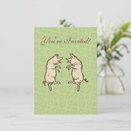 Antiek Dansende Varkens: grillige  Piggy Jig Kaart (Staand voorkant)