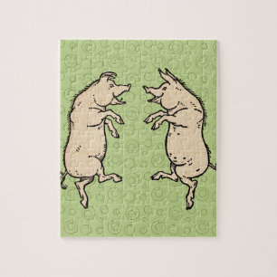 Antiek Dansende Varkens: grillige Piggy Jig Legpuzzel