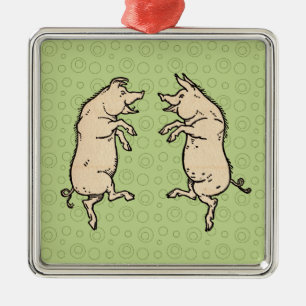 Antiek Dansende Varkens: grillige Piggy Jig Metalen Ornament
