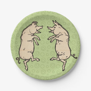 Antiek Dansende Varkens: grillige Piggy Jig Papieren Bordje