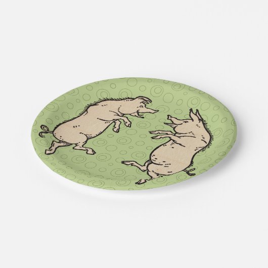 Antiek Dansende Varkens: grillige  Piggy Jig Papieren Bordje (Gekanteld)