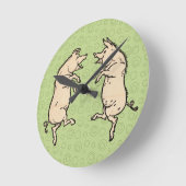 Antiek Dansende Varkens: grillige  Piggy Jig Ronde Klok (Hoek)