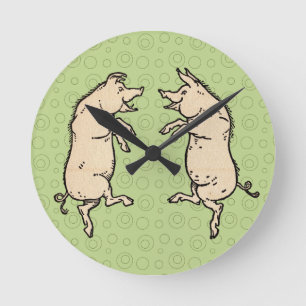 Antiek Dansende Varkens: grillige Piggy Jig Ronde Klok