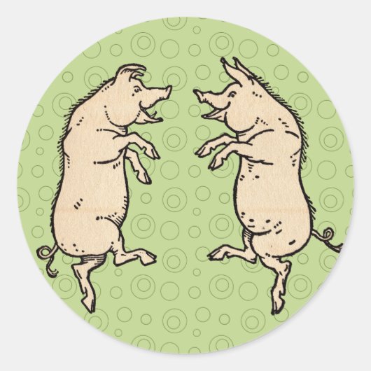 Antiek Dansende Varkens: grillige  Piggy Jig Ronde Sticker (Voorkant)