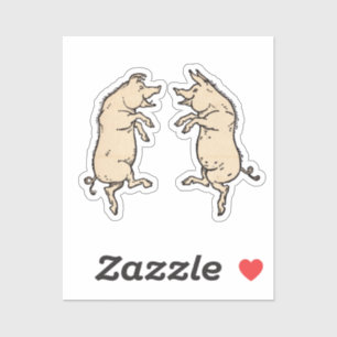 Antiek Dansende Varkens: grillige  Piggy Jig Sticker