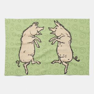 Antiek Dansende Varkens: grillige Piggy Jig Theedoek