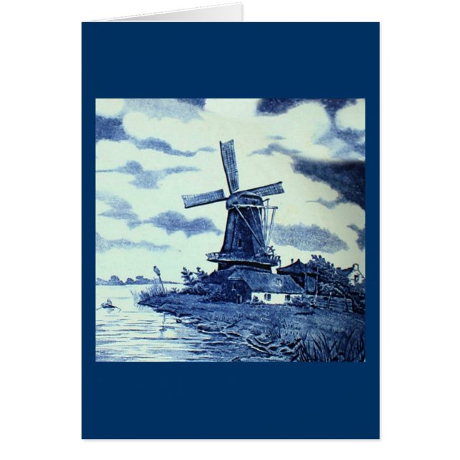  Antiek delft Blue-tegel - windmolen (Voorkant)