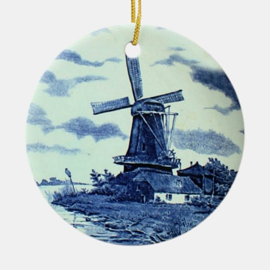 Antiek delft Blue-tegel - windmolen Keramisch Ornament (Voorkant)