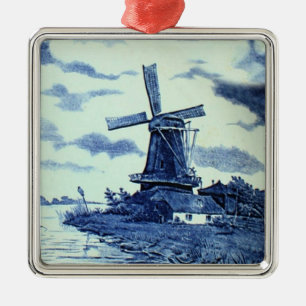 Antiek delft Blue-tegel - windmolen Metalen Ornament