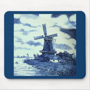  Antiek delft Blue-tegel - windmolen Muismat