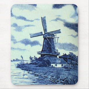  Antiek delft Blue-tegel - windmolen Muismat