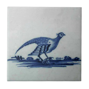 Antiek Delft Blue Tile - Grouse in the Grass Tegeltje