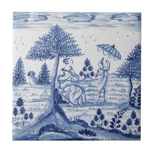 Antiek Delft Tile-Pastoral Scene-Blue en White-1 Tegeltje (Voorkant)