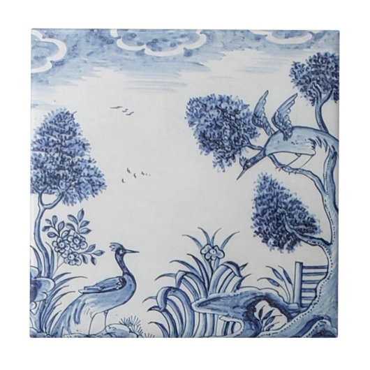 Antiek Delft Tile-Pastoral Scene-Blue en White-7 Tegeltje (Voorkant)