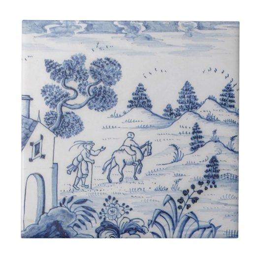 Antiek Delft Tile-Pastoral Scene-Blue en White-8 Tegeltje (Voorkant)