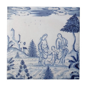 Antiek Delft Tile-Pastoral Scene-Blue & White-12 Tegeltje