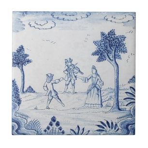 Antiek Delft Tile-Pastoral Scene-Blue & White-14 Tegeltje