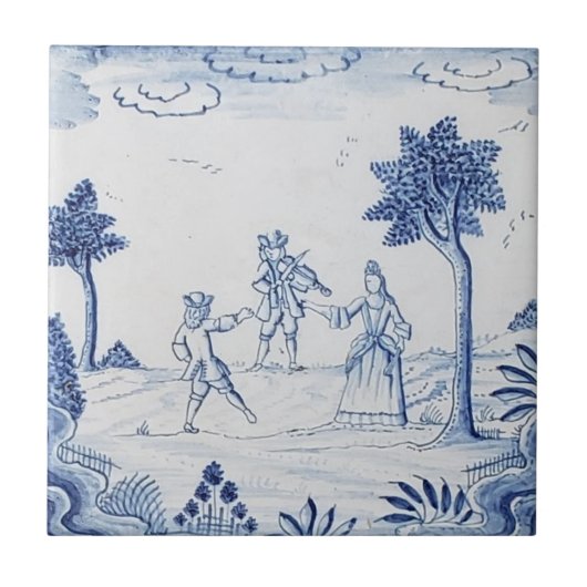 Antiek Delft Tile-Pastoral Scene-Blue & White-14 Tegeltje (Voorkant)