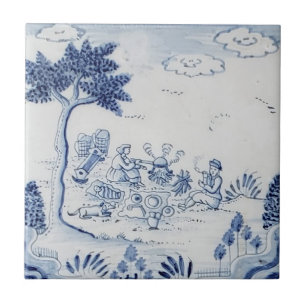 Antiek Delft Tile-Pastoral Scene-Blue & White-19 Tegeltje