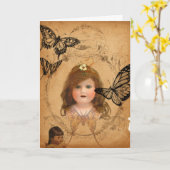 Antiek Dolls Verjaardag Kaart (Gele Bloem)