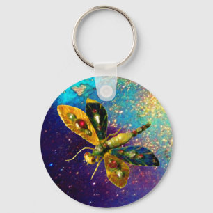 ANTIEK DRAGONFLY JEWEL IN BLUE GOLD SPARKLES SLEUTELHANGER