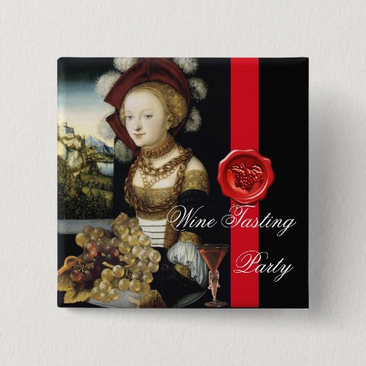 ANTIEK DRUIVENWIJNBELASTINGPARTIJ WAX SEAL VIERKANTE BUTTON 5,1 CM (Voorkant)