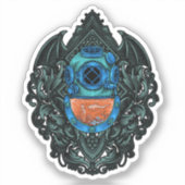 Antiek duikhelm met haai sticker (Voorkant)