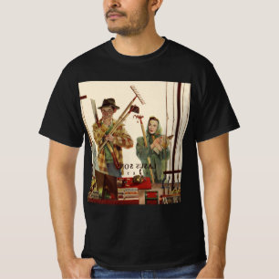 Antiek echtpaar met tuingereedschap t-shirt
