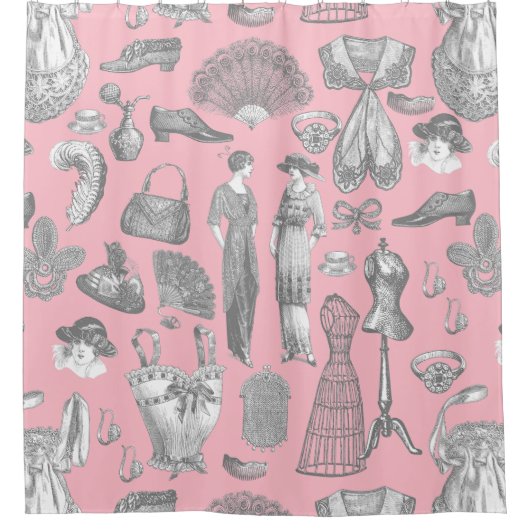 antiek Edwardiaanse  mode dames roze Douchegordijn (Voorkant)