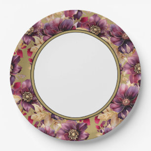 Antiek Elegant Goud Bourgondische Bloemenpatroon r Papieren Bordje