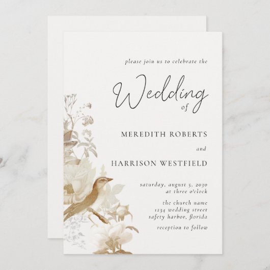 Antiek Elegantie Bloemen Bruiloft Kaart (Voorkant / Achterkant)