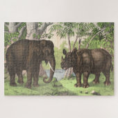 Antiek Elephant Rhino-Waterverf Afdrukken Legpuzzel (Horizontaal)