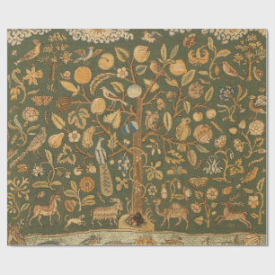 Antiek Engels Naaldkant Boom des Levens & Eenhoorn Cadeaupapier