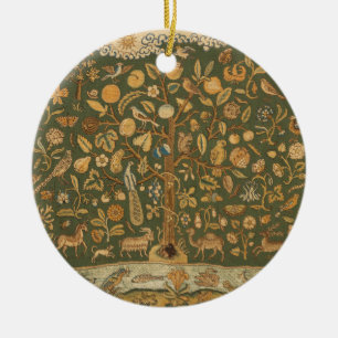 Antiek Engels Naaldkant Boom des Levens & Eenhoorn Keramisch Ornament