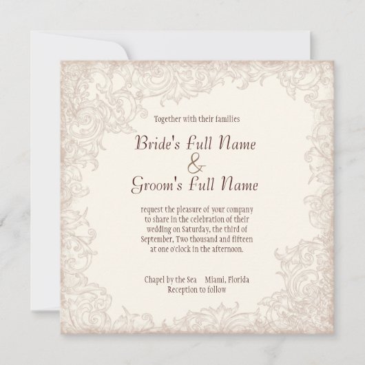 Antiek Engels Roos - Lavendel bruiloft uitnodiging (Voorkant)