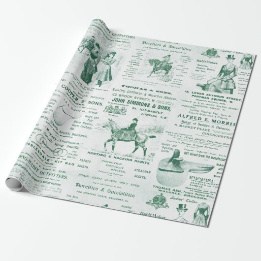 Antiek  Ephemera Lady Equestrian Ads Cadeaupapier (Uitgerold)