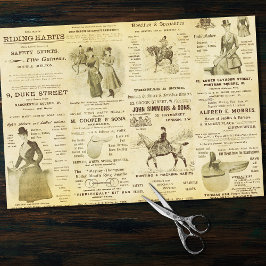 Antiek Ephemera Lady Equestrian Ads Tissuepapier