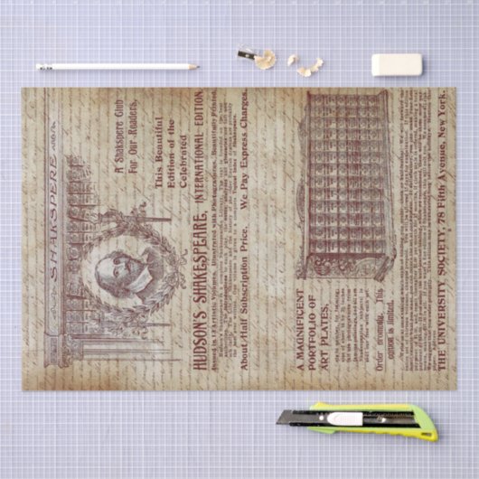 Antiek Ephemera Shakespeare Handschrift Tissuepapier (Craft)
