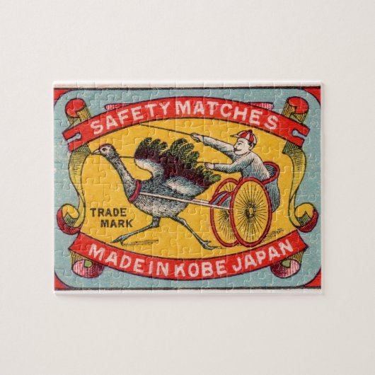 Antiek etiket op doos Ostrich Harness Racing Kobe Legpuzzel (Horizontaal)