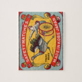 Antiek etiket op doos Ostrich Harness Racing Kobe Legpuzzel (Verticaal)