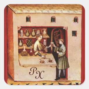 ANTIEK FARMACY Medicine, Geneesmiddelenwinkel, Mon Vierkante Sticker