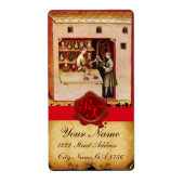 ANTIEK FARMACY RED WAX SEAL MONOGRAM ETIKET (Voorkant)